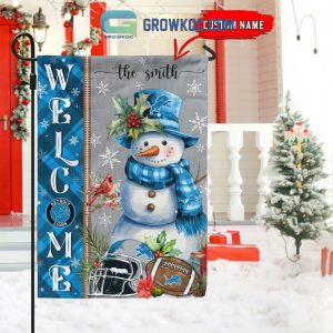 Detroit Lions Football Snowman Welcome Christmas Personalized House Gargen Flag