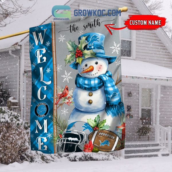 Detroit Lions Football Snowman Welcome Christmas Personalized House Gargen Flag