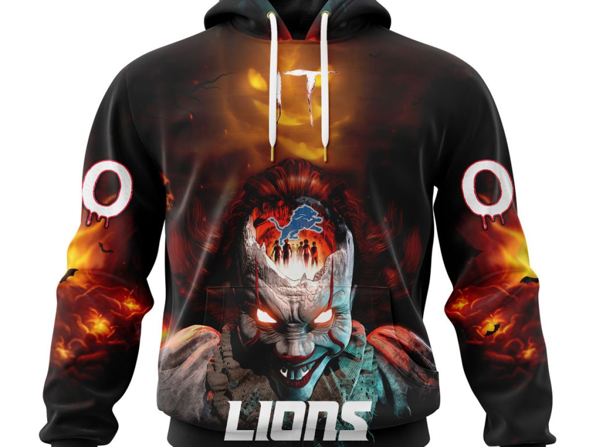 Detroit Lions Hoodies Logo White Skull Hoodies Full Over Print