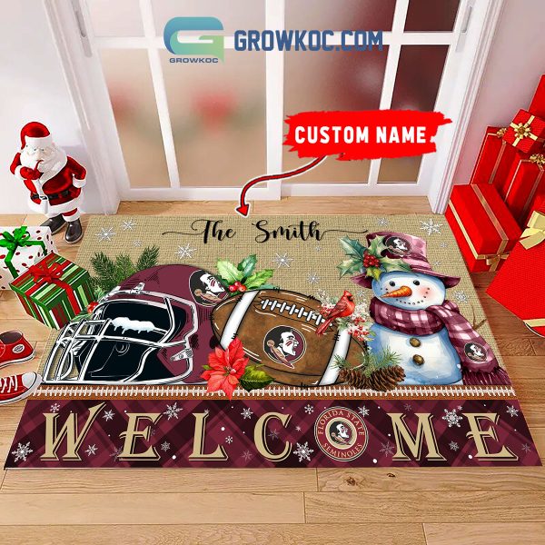 Florida State Seminoles Snowman Welcome Christmas Football Personalized Doormat