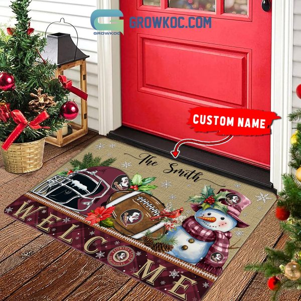 Florida State Seminoles Snowman Welcome Christmas Football Personalized Doormat