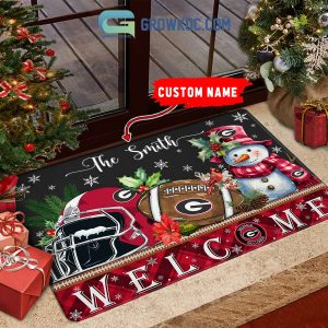 Georgia Bulldogs Snowman Welcome Christmas Football Personalized Doormat