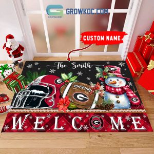 Georgia Bulldogs Snowman Welcome Christmas Football Personalized Doormat