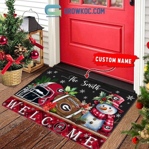 Georgia Bulldogs Snowman Welcome Christmas Football Personalized Doormat