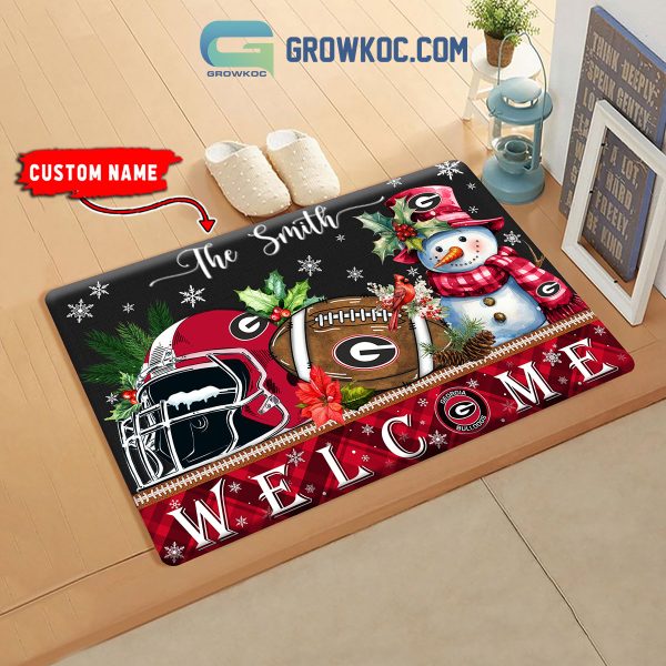 Georgia Bulldogs Snowman Welcome Christmas Football Personalized Doormat