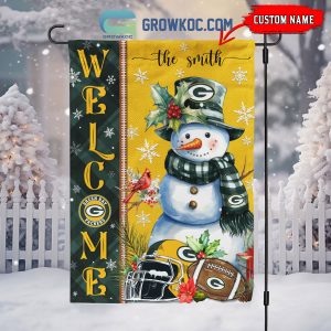 Green Bay Packers Football Snowman Welcome Christmas Personalized House Gargen Flag