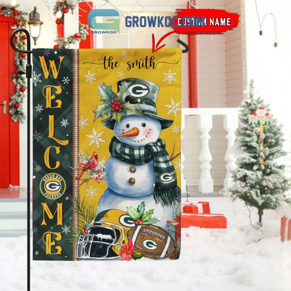 Green Bay Packers Football Snowman Welcome Christmas Personalized House Gargen Flag