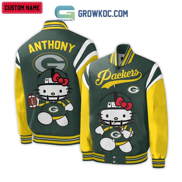Green Bay Packers NFL Hello Kitty Personalized Baseball Jacket