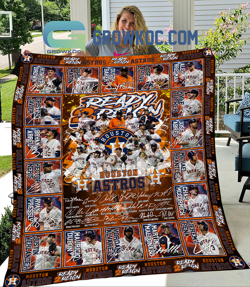 Houston Astros Ready 2 Reign Fleece Blanket Quilt Growkoc