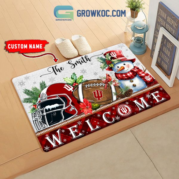 Indiana Hoosiers Snowman Welcome Christmas Football Personalized Doormat