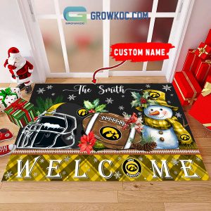 Iowa Hawkeyes Snowman Welcome Christmas Football Personalized Doormat