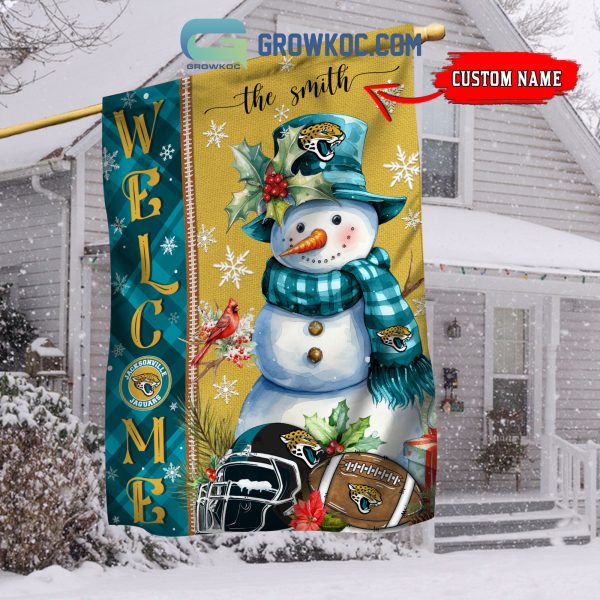 Jacksonville Jaguars Football Snowman Welcome Christmas Personalized House Gargen Flag