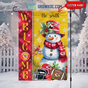 Kansas City Chiefs Football Snowman Welcome Christmas Personalized House Gargen Flag