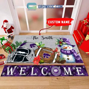 Kansas State Wildcats Snowman Welcome Christmas Football Personalized Doormat