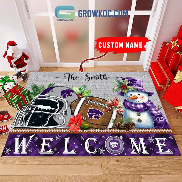 Kansas State Wildcats Snowman Welcome Christmas Football Personalized Doormat