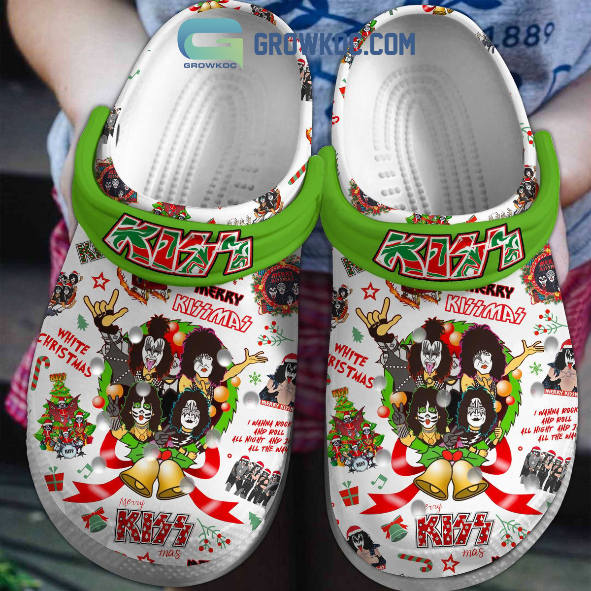 Kiss I Wanna Rock And Roll All Night And Jingle All The Way Clogs Crocs