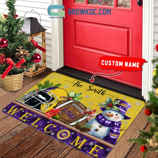 LSU Tigers Snowman Welcome Christmas Football Personalized Doormat