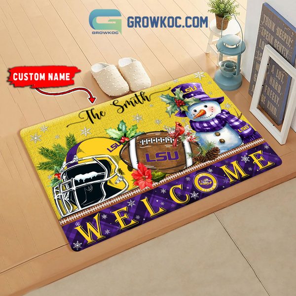 LSU Tigers Snowman Welcome Christmas Football Personalized Doormat