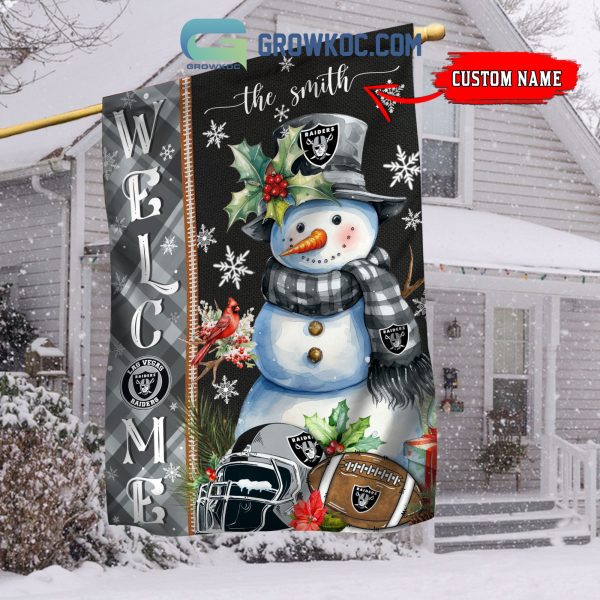 Las Vegas Raiders Football Snowman Welcome Christmas Personalized House Gargen Flag