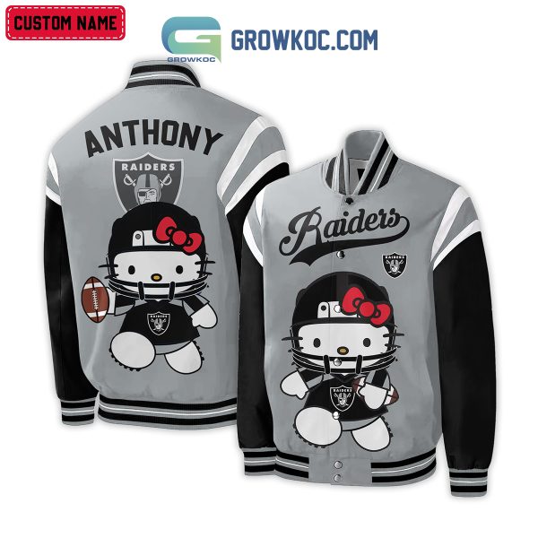 Las Vegas Raiders NFL Hello Kitty Personalized Baseball Jacket