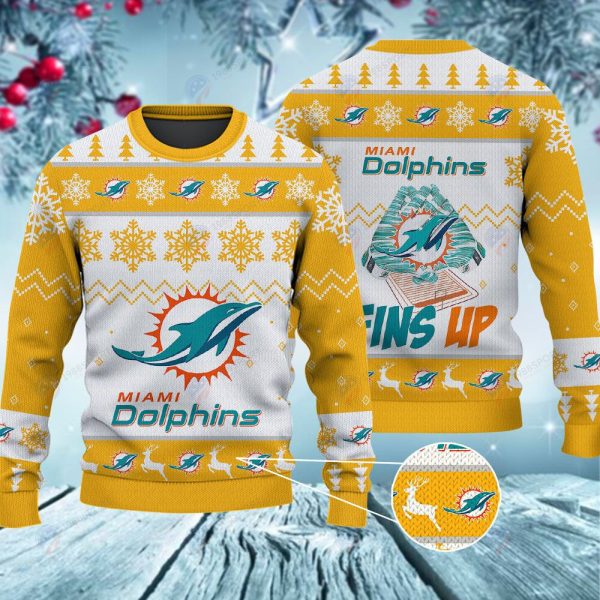 Miami Dolphins Fins Up Christmas Ugly Sweater