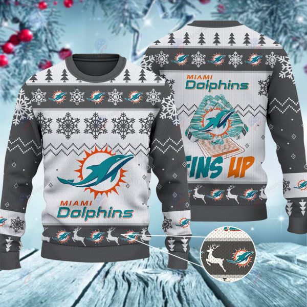 Miami Dolphins Fins Up Christmas Ugly Sweater