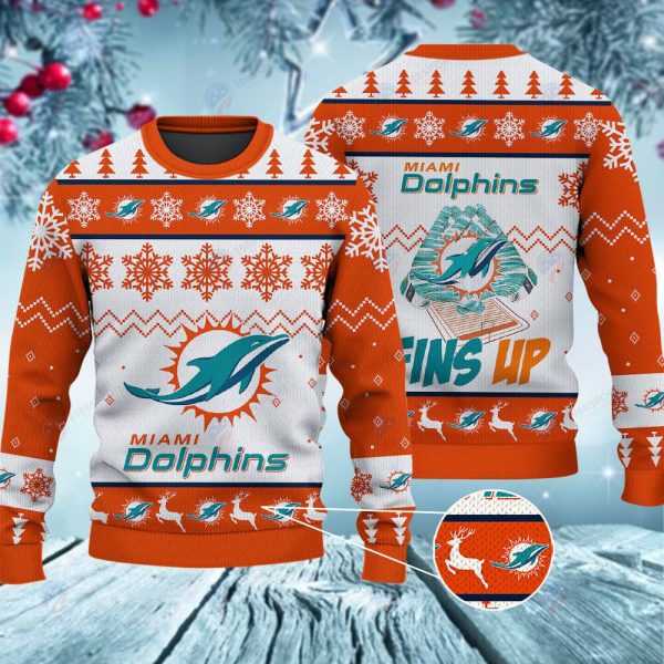 Miami Dolphins Fins Up Christmas Ugly Sweater