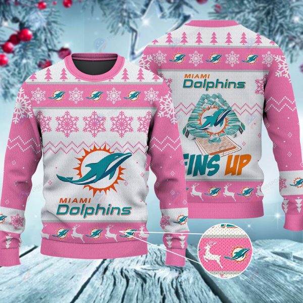 Miami Dolphins Fins Up Christmas Ugly Sweater