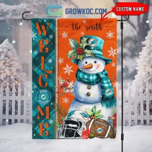 Miami Dolphins Football Snowman Welcome Christmas Personalized House Gargen Flag