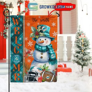 Miami Dolphins Football Snowman Welcome Christmas Personalized House Gargen Flag