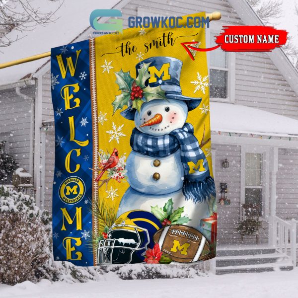 Michigan Wolverines Football Snowman Welcome Christmas House Garden Flag