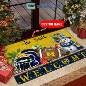 Michigan Wolverines Snowman Welcome Christmas Football Personalized Doormat