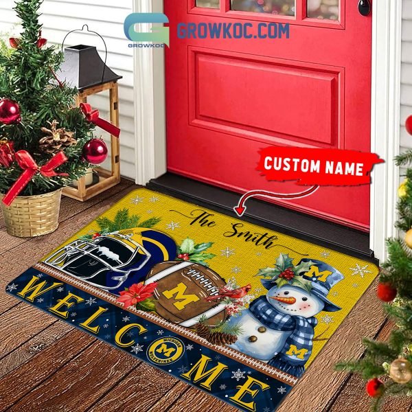 Michigan Wolverines Snowman Welcome Christmas Football Personalized Doormat