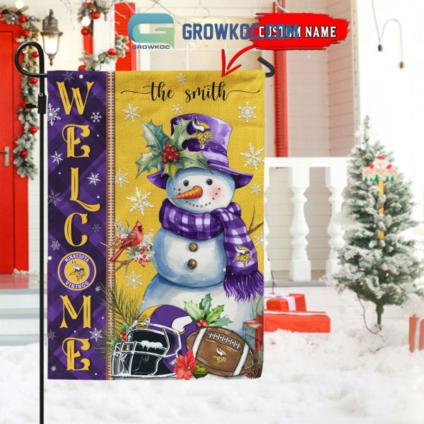 Minnesota Vikings Football Snowman Welcome Christmas Personalized House Gargen Flag