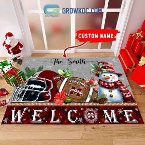 Mississippi State Bulldogs Snowman Welcome Christmas Football Personalized Doormat