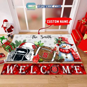 NC State Wolfpack Snowman Welcome Christmas Football Personalized Doormat