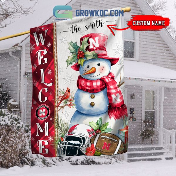 Nebraska Cornhuskers Football Snowman Welcome Christmas House Garden Flag