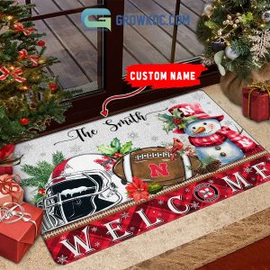 Nebraska Cornhuskers Snowman Welcome Christmas Football Personalized Doormat
