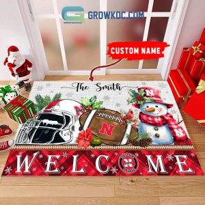 Nebraska Cornhuskers Snowman Welcome Christmas Football Personalized Doormat