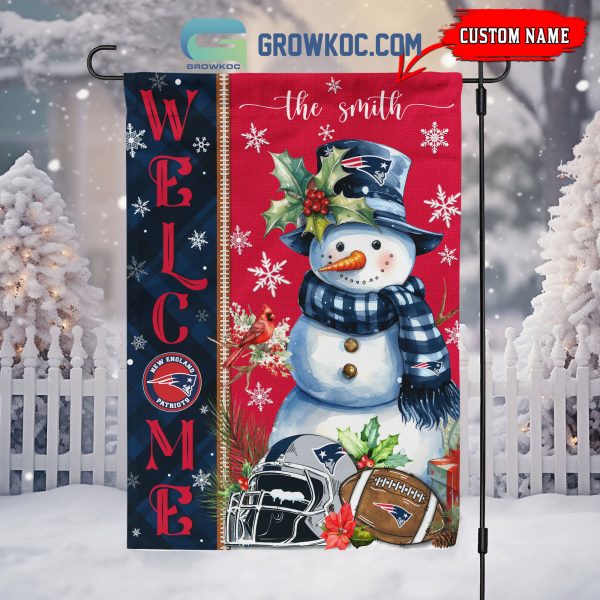 New England Patriots Football Snowman Welcome Christmas Personalized House Gargen Flag