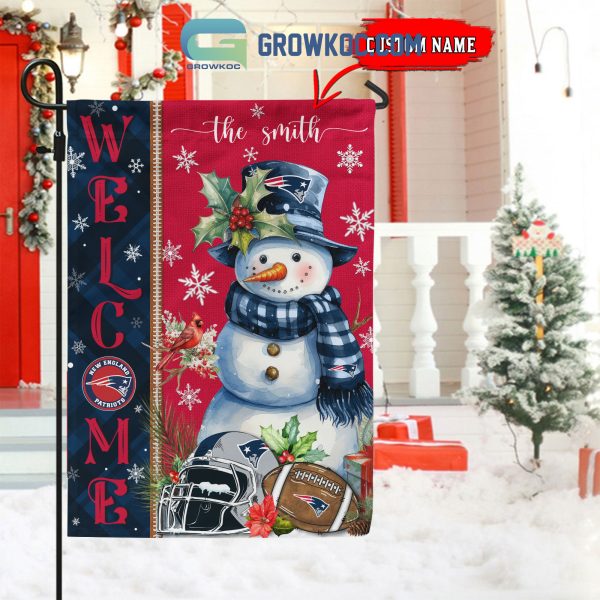 New England Patriots Football Snowman Welcome Christmas Personalized House Gargen Flag