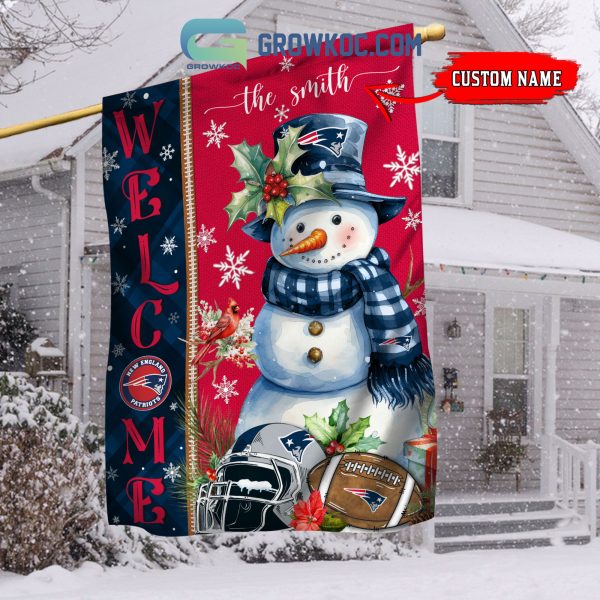 New England Patriots Football Snowman Welcome Christmas Personalized House Gargen Flag