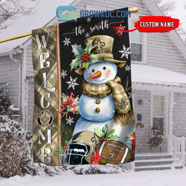 New Orleans Saints Football Snowman Welcome Christmas Personalized House Gargen Flag