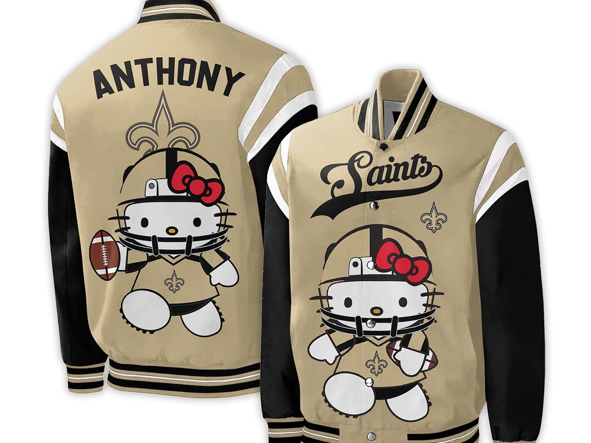 New Orleans Saints NFL Hello Kitty Personalized Baseball Jacket - Growkoc