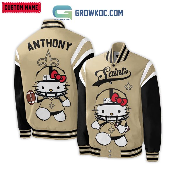 New Orleans Saints NFL Hello Kitty Personalized Baseball Jacket