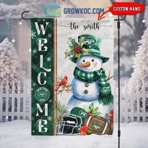 New York Jets Football Snowman Welcome Christmas Personalized House Gargen Flag