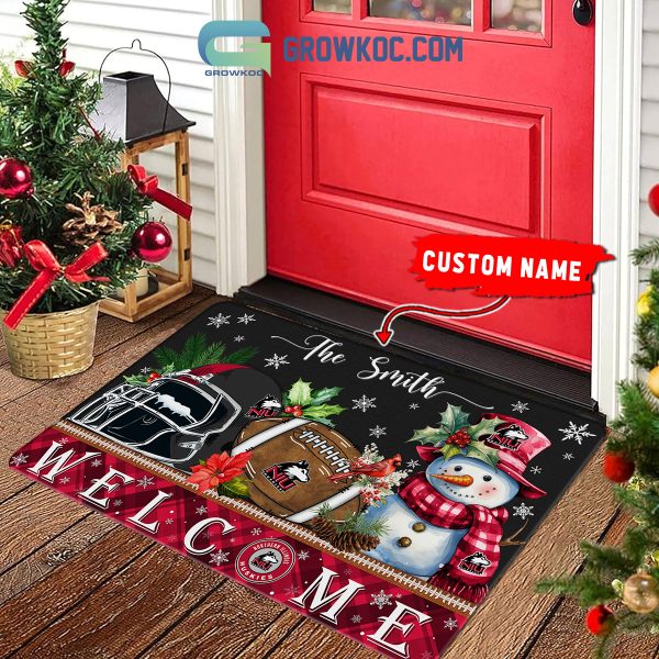 Northern Illinois Huskies Snowman Welcome Christmas Football Personalized Doormat