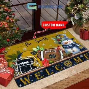 Notre Dame Fighting Irish Snowman Welcome Christmas Football Personalized Doormat