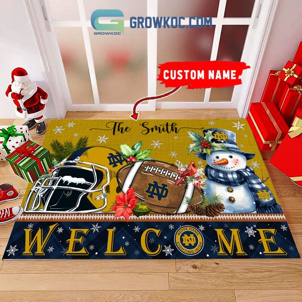 Notre Dame Fighting Irish Snowman Welcome Christmas Football Personalized Doormat