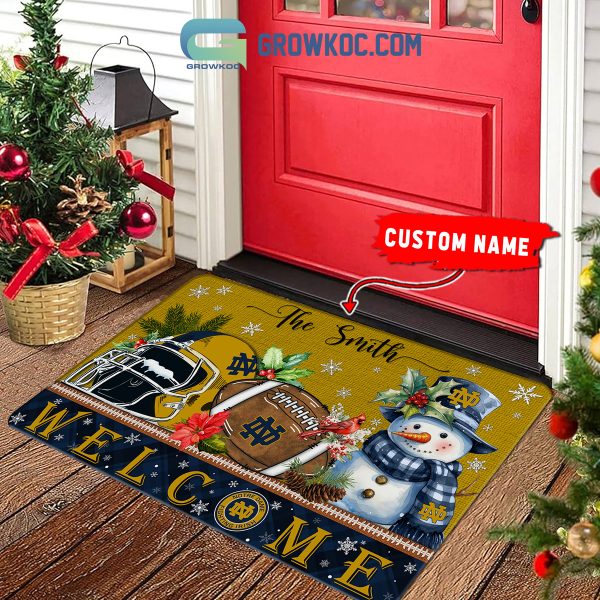 Notre Dame Fighting Irish Snowman Welcome Christmas Football Personalized Doormat